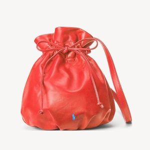 Polo Ralph Lauren Pony Pouch drawstring leather bag - Coral